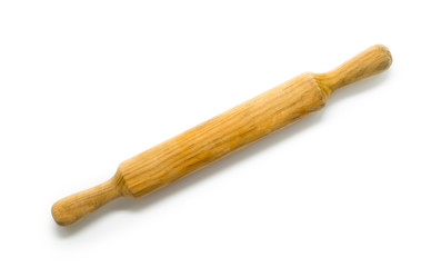 Wooden rolling pin on white background