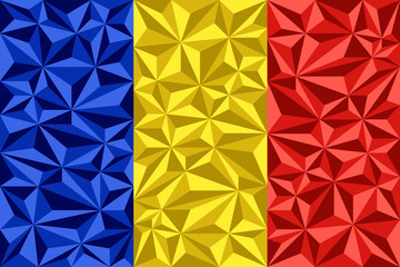 Stylized flag of Chad (proportion 2:3). A vertical tricolor of blue, yellow and red. Low poly style