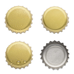 collection of various bottle caps isolated on white background
