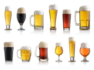 Set of different beer isolated on white background