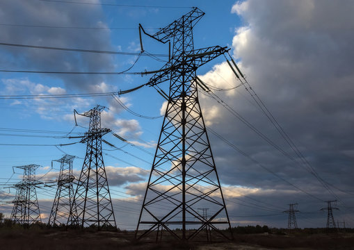  high-voltage  power lines. electricity distribution station .