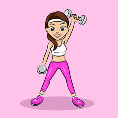 slim sport girl at aerobic fitness exercises with dumbbells