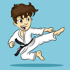 karate boy in kimono with black belt