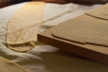 Kneading Dough Flour on Wooden Kitchen 
