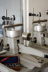 Oedometer cells for civil engineering soil testing in geotechnic laboratory