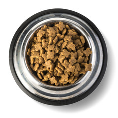 A Steel Bowl full of dog-food.