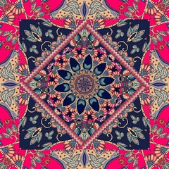 Bandana print. Ethnic pattern. Carpet, tablecloth, wrapping design.