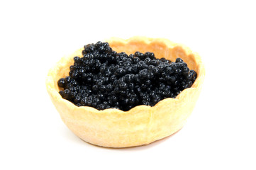 Caviar in tartlet isolated on white background
