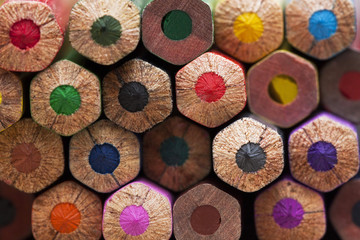 the tips of colored pencils