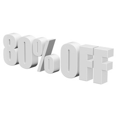 80 percent off letters on white background. 3d render isolated.