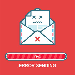 Envelope emoji. Flat illustration email drunk character design with progress bar. Process of email sending. Text message error.