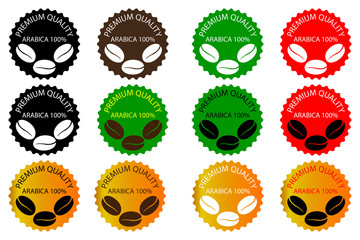 100% Arabica coffee - sticker or label, coffee bean ,Coffee premium quality,