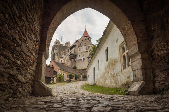 Pernstein Castle, the courtyard of gothic and renaissance castle in Czech Republic