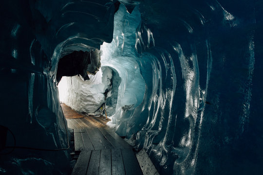 Inside Rhone glacier in Swiss Alps