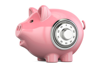 piggy bank with safe combination dial lock, 3D rendering