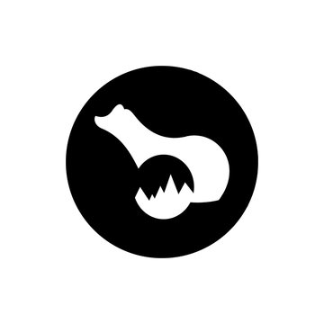 White polar bear logo. Mountains logo. Black background