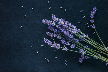 Lavender bouquet on the table. Sedative and fresh air. Healthy lifestyle.