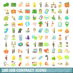 100 job contract icons set, cartoon style