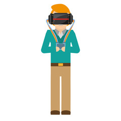 man wearing vr goggles with control vector illustration eps 10