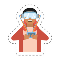 cartoon man with vr goggles control vector illustration eps 10