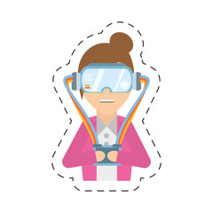 cartoon girl with vr headset control vector illustration eps 10
