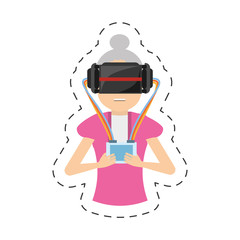 cartoon girl with vr headset control vector illustration eps 10