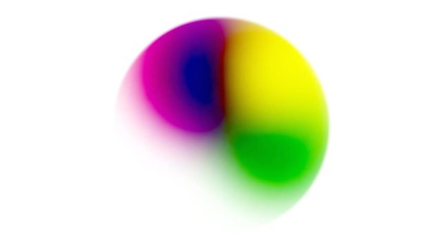 A loader - spinner animation: a ball made of moving colorful fluffs. Use: fake mock video buffering / loading. White background.
