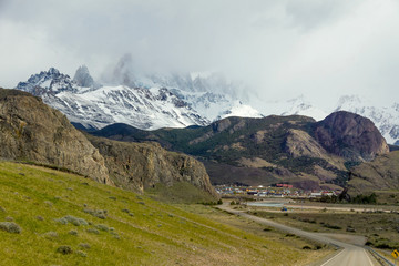 Fototapeta na wymiar Argentina, Patagonia. Road to El Chalten city with the beautiful Fitz Roy view.