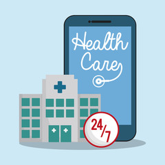 smartphone hospital health care 24-7 vector illustration eps 10