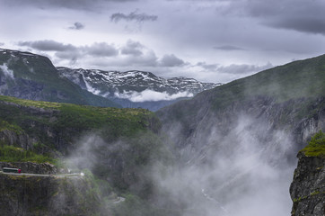 Fishing travel. River and mountains in Norway