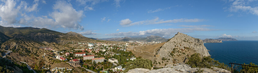 Panorama of Sudak valley environ from Palvani-Oba Mountain, Crimea.