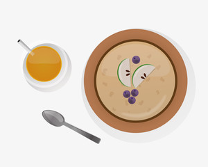 Semolina porridge breakfast top view vector illustration.