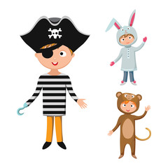Kids different costumes isolated vector illustration