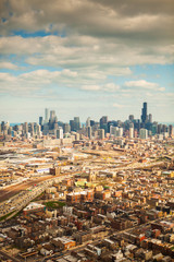 Aerial view of Chicago and suburbs, Illinois