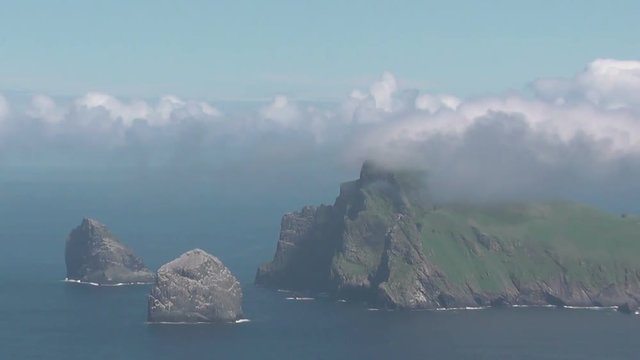 Zooming out from Isle of Boreray viewed from Hirta St Kilda Scotland
