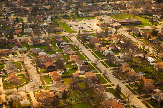 aerial view, suburb of Chicago, Illinois
