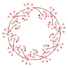 Round Wreath With Watercolor Little Red Berries