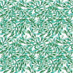 Naklejka premium Seamless Pattern of Watercolor Emerald and Green Leaves