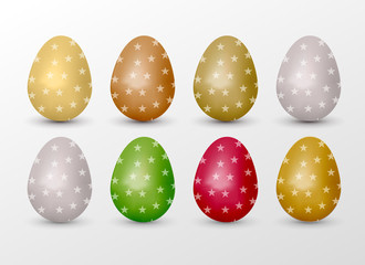 Easter realistic colorful eggs set with small stars fill. Vector illustration