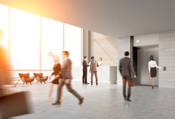 Rear view of people in elevator hall © ImageFlow