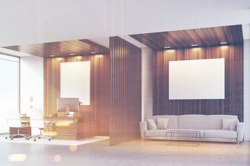 CEO office sofa, table, poster, dark, side, toned