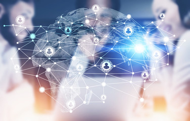 Businesspeople, network and a globe