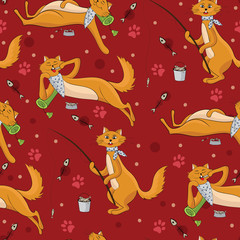 Fototapeta na wymiar Set of Colorful Cats Seamless Pattern Background. Vector illustration. EPS 8