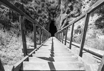 Long staircase that leads to the cave