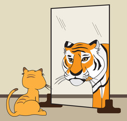 An ordinary house cat sees himself as a huge fierce tiger