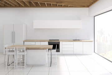 Kitchen with wooden ceiling, narrow picture