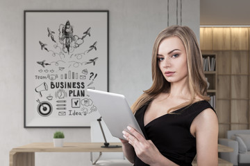 Woman with tablet in an office, poster - Powered by Adobe