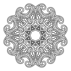 East ornament with Indian pattern. Circular mandala. Decorative black pattern on a white background.