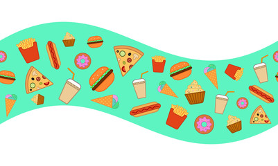 The wave from food. Fast food  horizontal seamless pattern. Eps 8