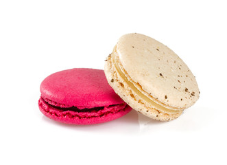 raspberry and vanilla macaroons isolated on white